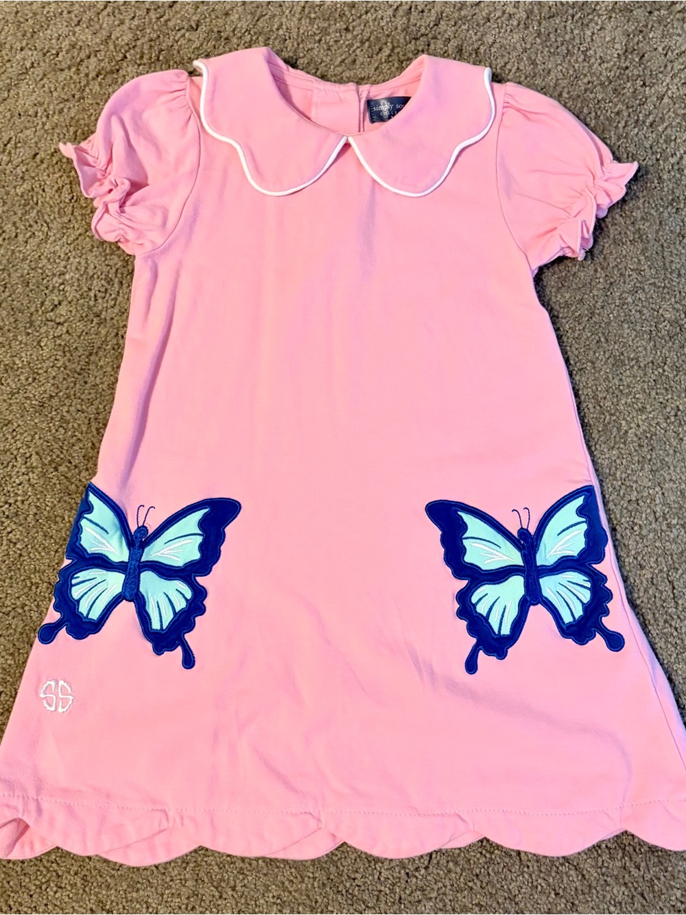Girls Pink Butterfly Short-Sleeve Dress